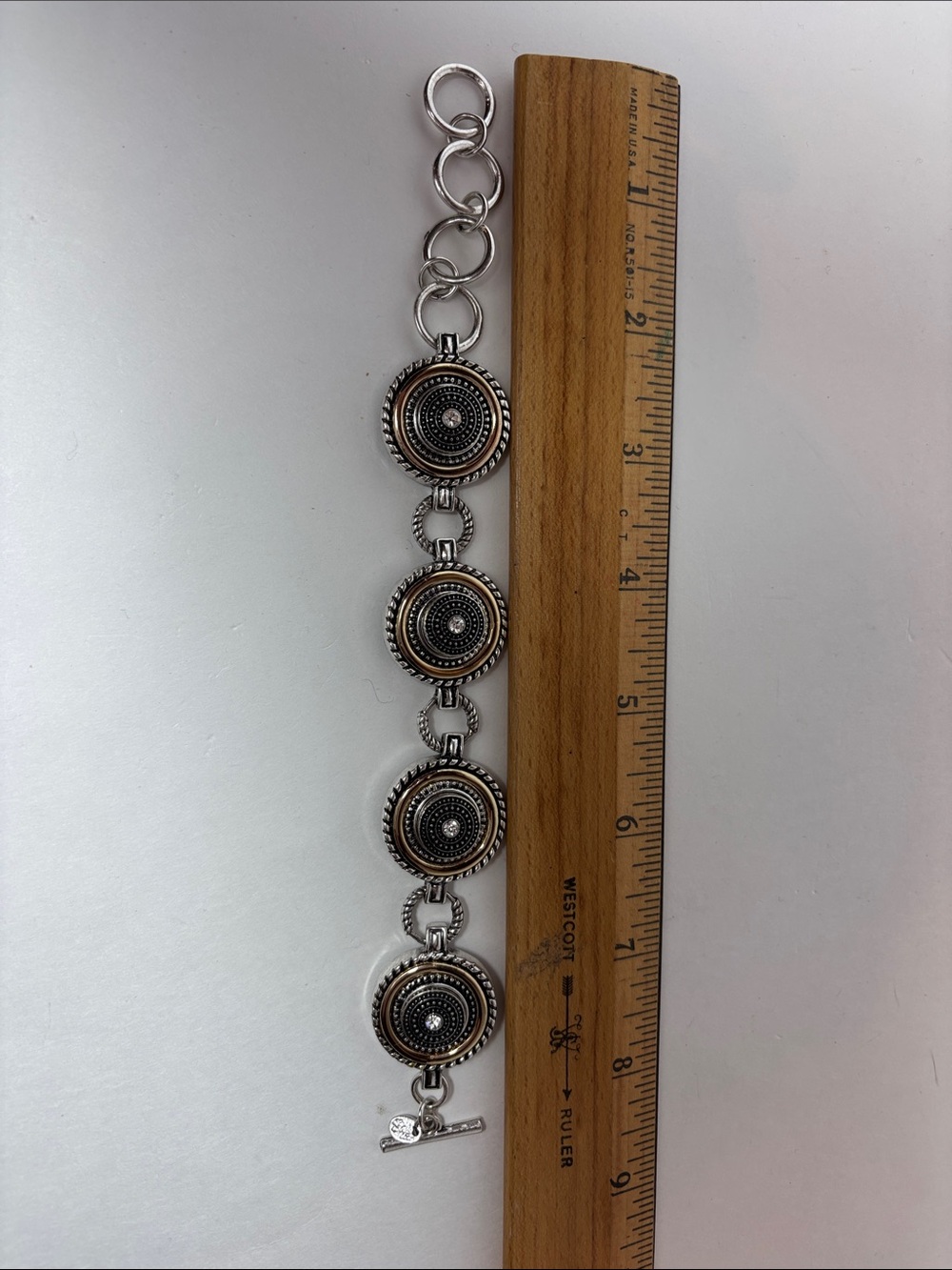 Style Dots Silver and Black Disc Link Bracelet - Elegant Statement Bracelet